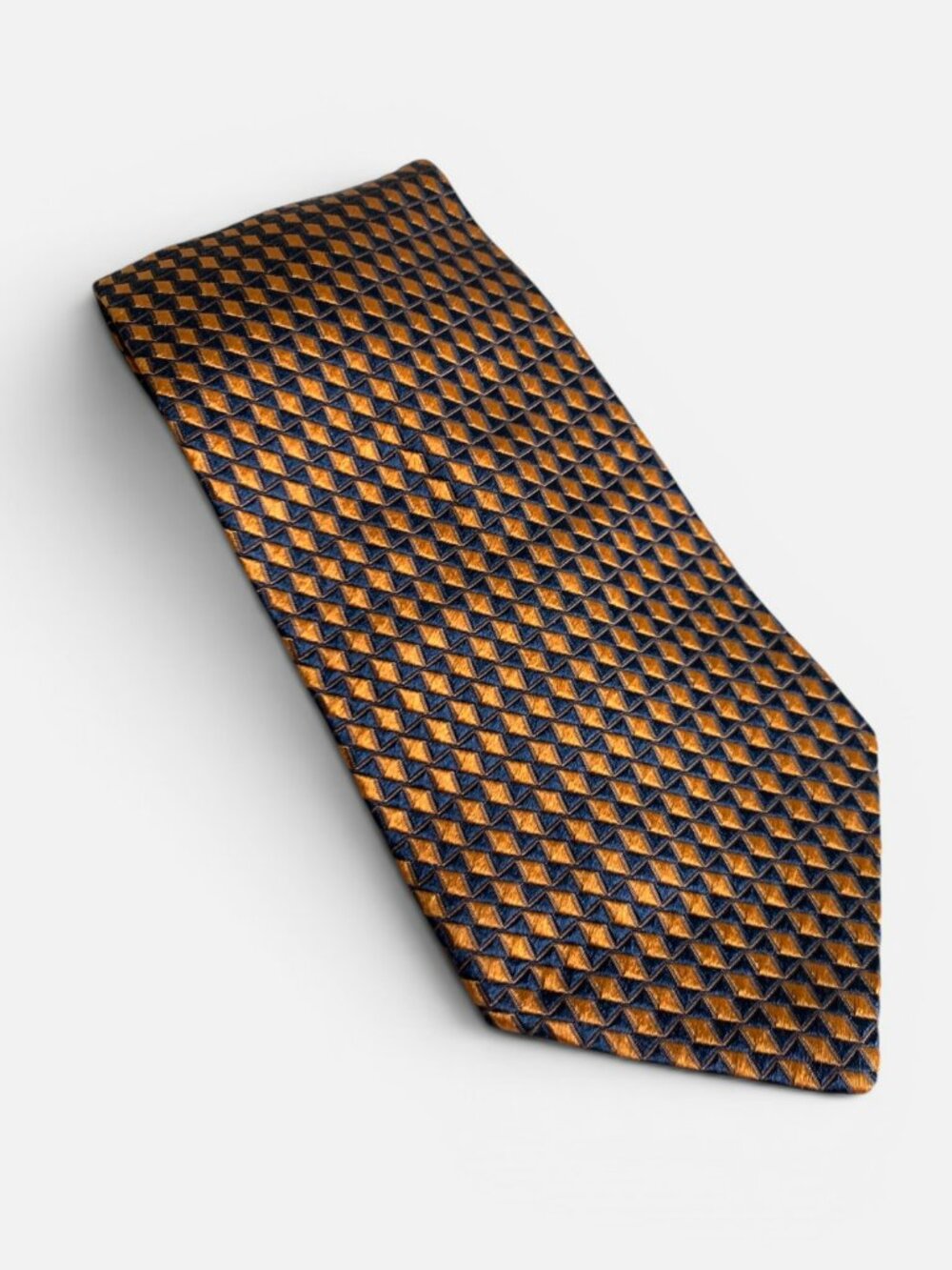 Salvatore Ferragamo Silk Tie Orange Navy Blue Geometric Pattern Made in Italy